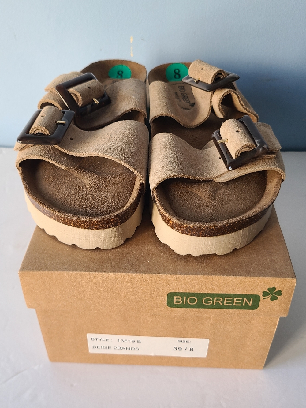 Beige Double-Buckle Slide Sandals